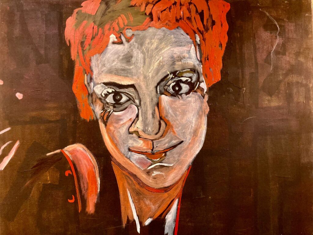 Ein Selbstportrait von Kerstin Undeutsch. Die Jenaer Künstlerin stellt zu VORFREUDE bei wein-erlesen aus.